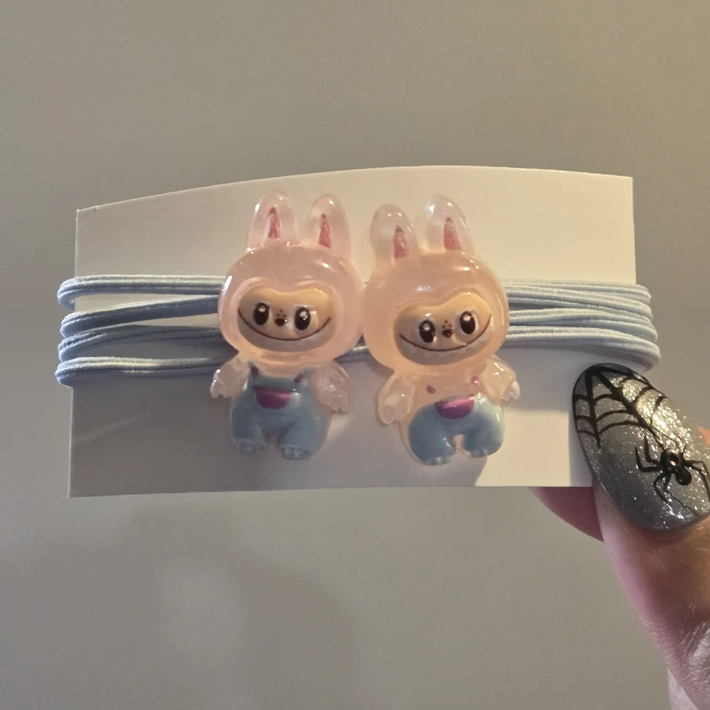 Cute Bunny Labubu Charm Hair Ties Set
